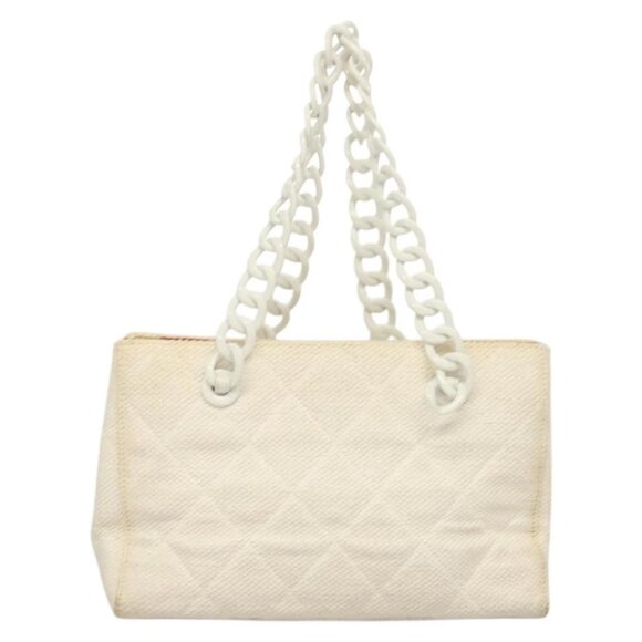 CHANEL Matelasse Chain Shoulder Bag Straw White CC - Picture 3 of 16